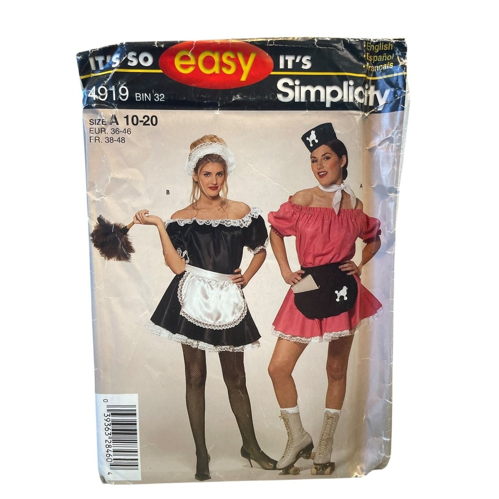 Simplicity 4919 Costume Sewing Pattern Misses Size 10-20 Easy Maid Poodle Skirt